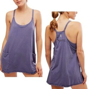 FP Movement Free People Faded Navy XS Hotshot Mini Dress w/ bodysuit NWOT flaw